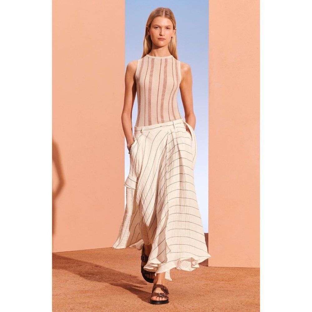 Zara Srpls Womes Midi Skirt XS White Black Striped Linen Blend 4676/900 NWT